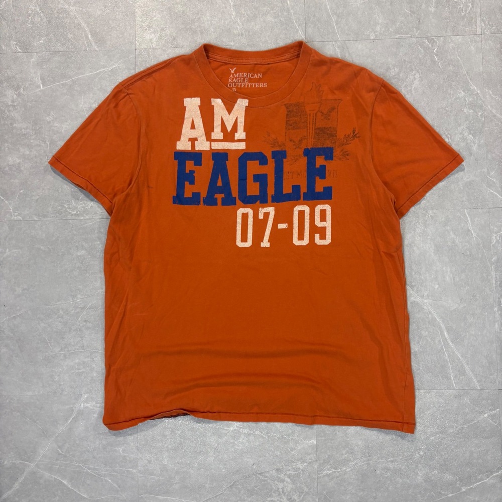 American Eagle Mens Orange Graphic T-Shirt Short Sleeve Crew Neck Large 07-09